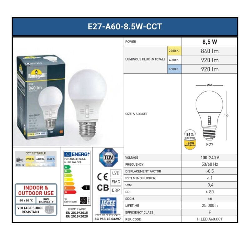 ARTU'/ANNA BLACK CLEAR E27 A60 LED 8,5W CCT SET