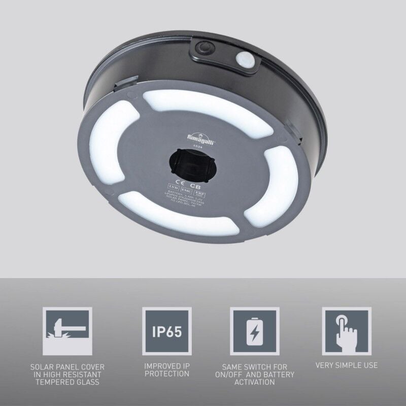 MIZAR/ROSETTA BLACK FROSTED SOLAR LED Ø150 PIR 4K