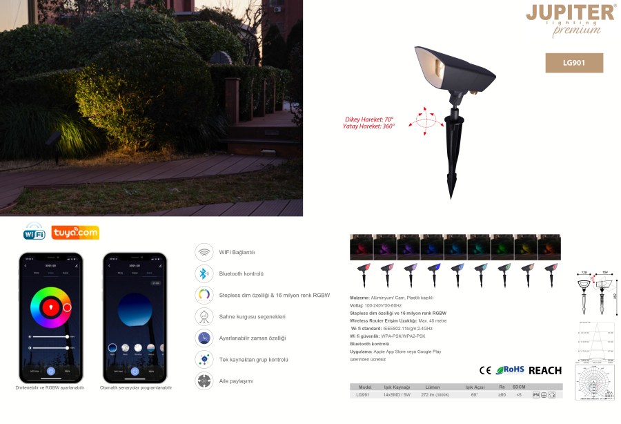 LG901 5W RGB IP54 (WİFİ) KAZIKLI BAHÇE SPOT JUPİTE