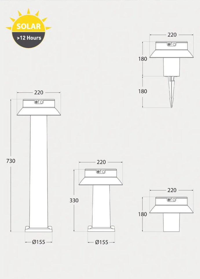 JOSEPHA 800 BLACK SOLAR LED Ø150 PIR CCT SET OPAL