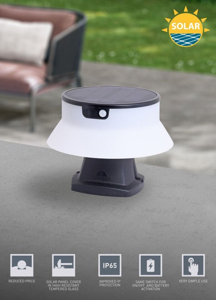 JOSEPHA 160 BLACK SOLAR LED Ø150 PIR CCT SET OPAL
